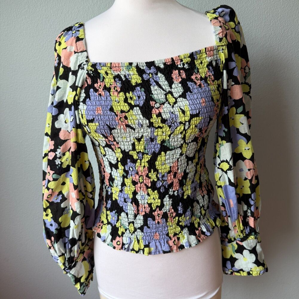 Free People | Ariana Floral Puff Sleeve Smocked Crop Size Medium - Picture 5 of 13